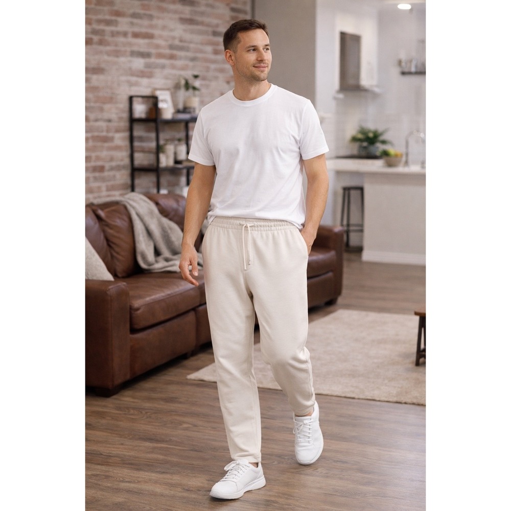 Zara Mens XL Cream Off-White Joggers Drawstring Sweatpants Tapered Leg XL - Picture 5 of 5
